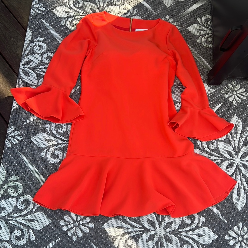 Sail To Sable Short, Orange cocktail dress with ruffles